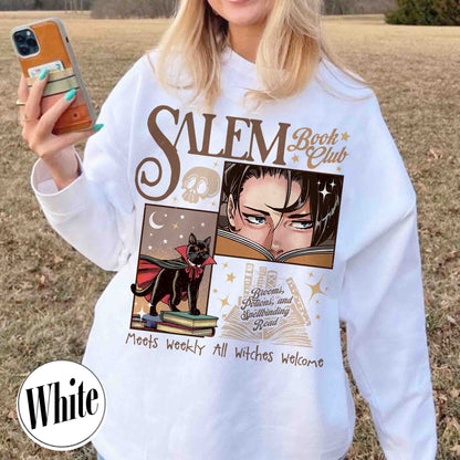 Halloween Hoodie, Retro Salem Book Club Hoodie, Black Cat Spooky Book Lover Hoodie