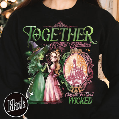 Wicked Change For Good Sweatshirt, Wicked Musical Movie Fan Xmas Gift, Wicked Glitter Sweatshirt, Witch Pink and Green Sweatshirt, Changed For Good wicked