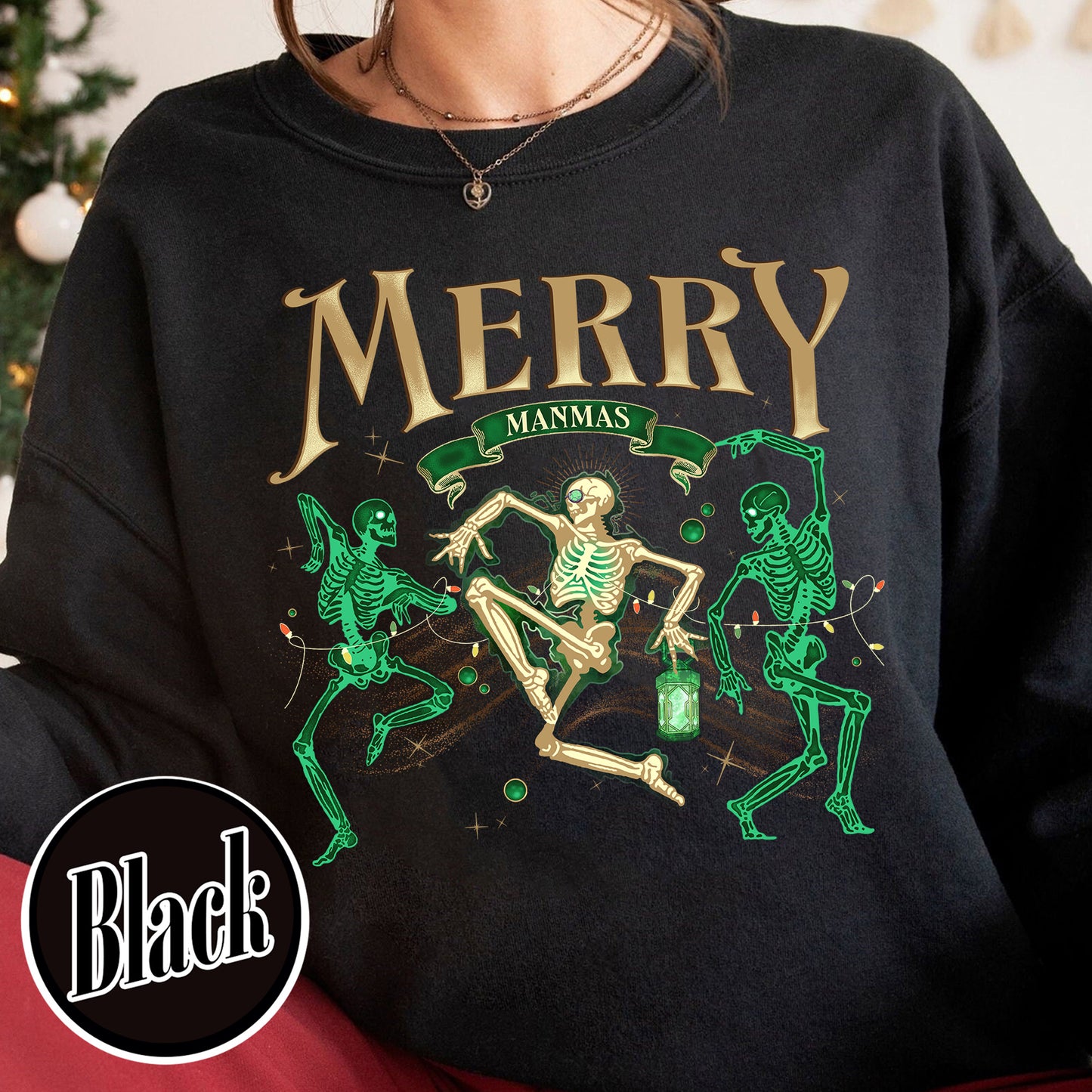 Merry Manmas Sweatshirt, Dancing Skeletons for Christmas Sweatshirt, Dancing Skeleton Christmas, Skeleton Christmas Tis the Season, Necromancer Sweatshirt