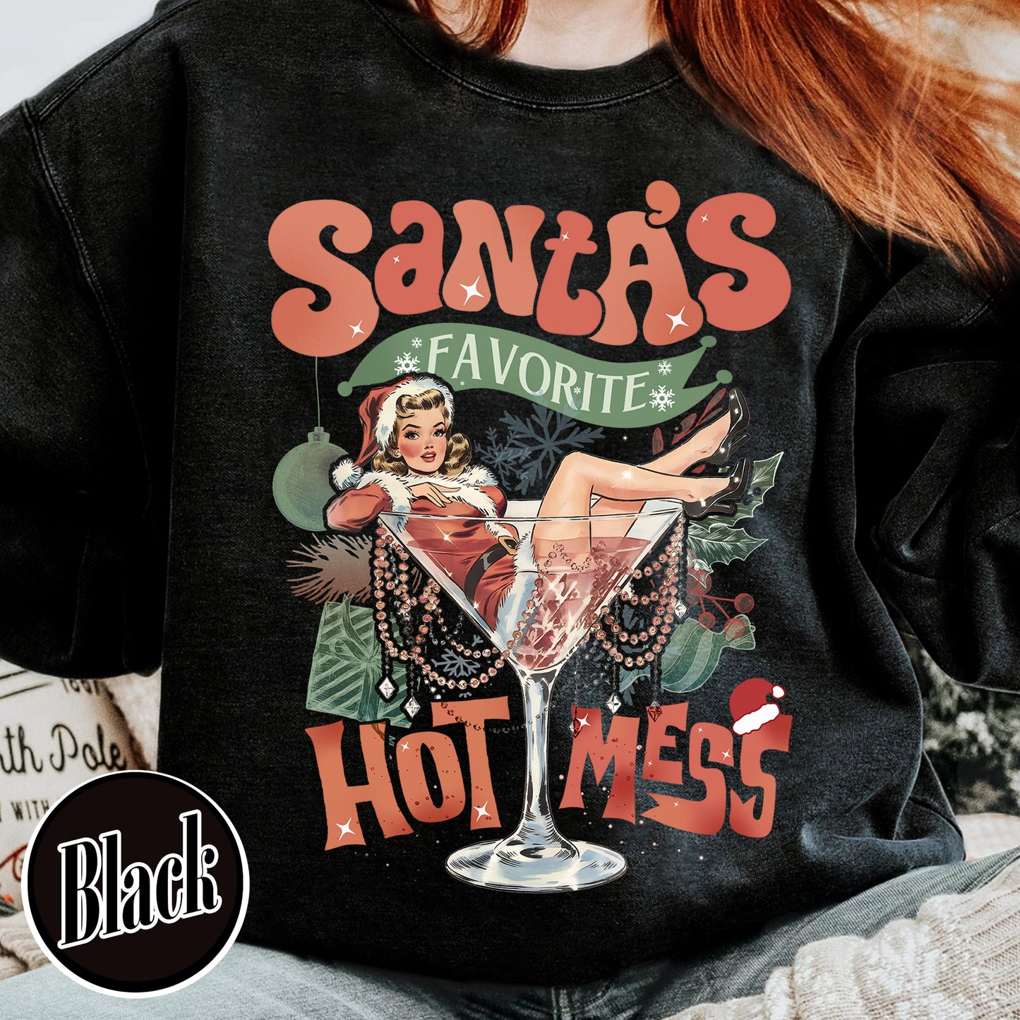 Santa Favorite Hot Mess Wine Sweatshirt, Christmas Martini Sweatshirt, Martini Christmas Sweatshirt, Coquette Christmas Drink Sweatshirt, Espresso Martini Christmas