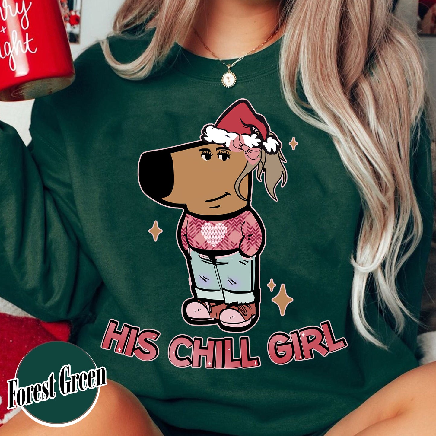 Chilly Christmas Sweatshirt, Funny Boyfriend Sweatshirt, Chill Dog TikTok Meme, Viral Dog Cartoon, Matching Xmas, Funny Couple Christmas Sweatshirt