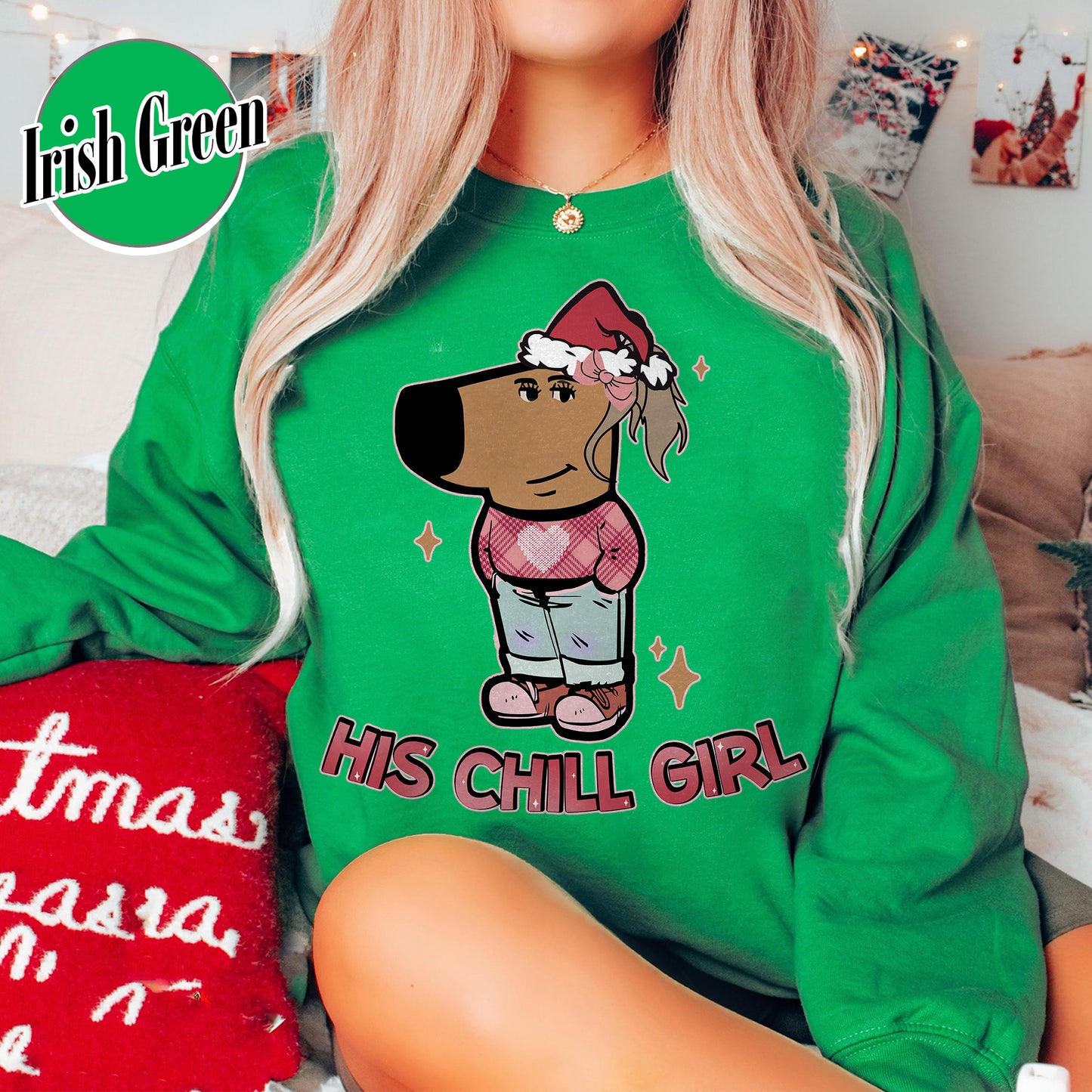 Chilly Christmas Sweatshirt, Funny Boyfriend Sweatshirt, Chill Dog TikTok Meme, Viral Dog Cartoon, Matching Xmas, Funny Couple Christmas Sweatshirt