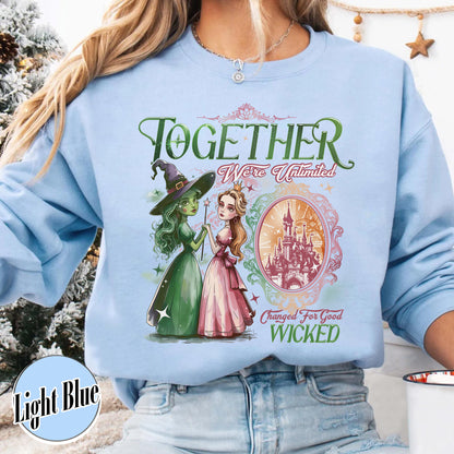 Wicked Change For Good Sweatshirt, Wicked Musical Movie Fan Xmas Gift, Wicked Glitter Sweatshirt, Witch Pink and Green Sweatshirt, Changed For Good wicked