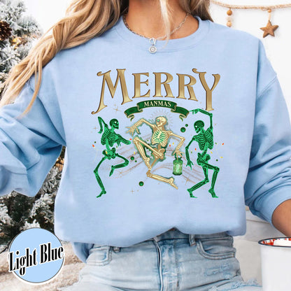 Merry Manmas Sweatshirt, Dancing Skeletons for Christmas Sweatshirt, Dancing Skeleton Christmas, Skeleton Christmas Tis the Season, Necromancer Sweatshirt