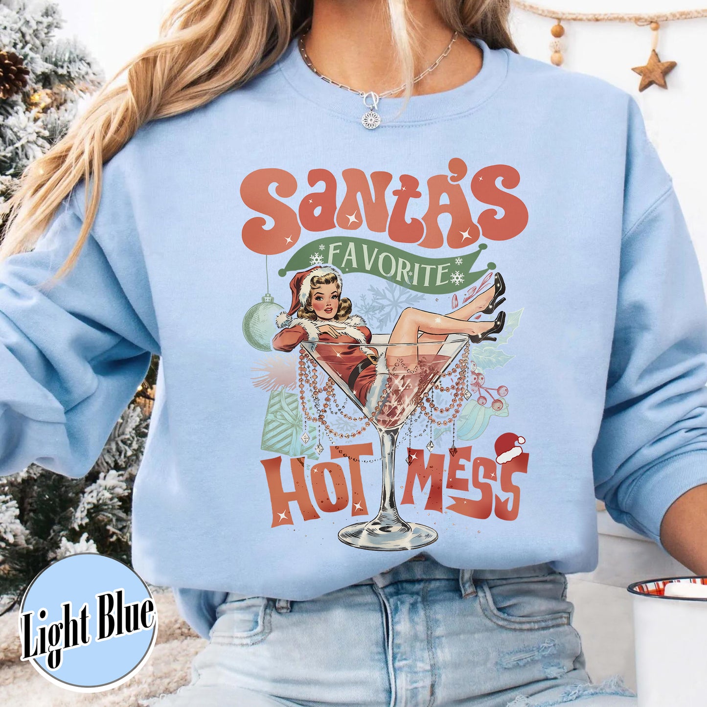 Santa Favorite Hot Mess Wine Sweatshirt, Christmas Martini Sweatshirt, Martini Christmas Sweatshirt, Coquette Christmas Drink Sweatshirt, Espresso Martini Christmas