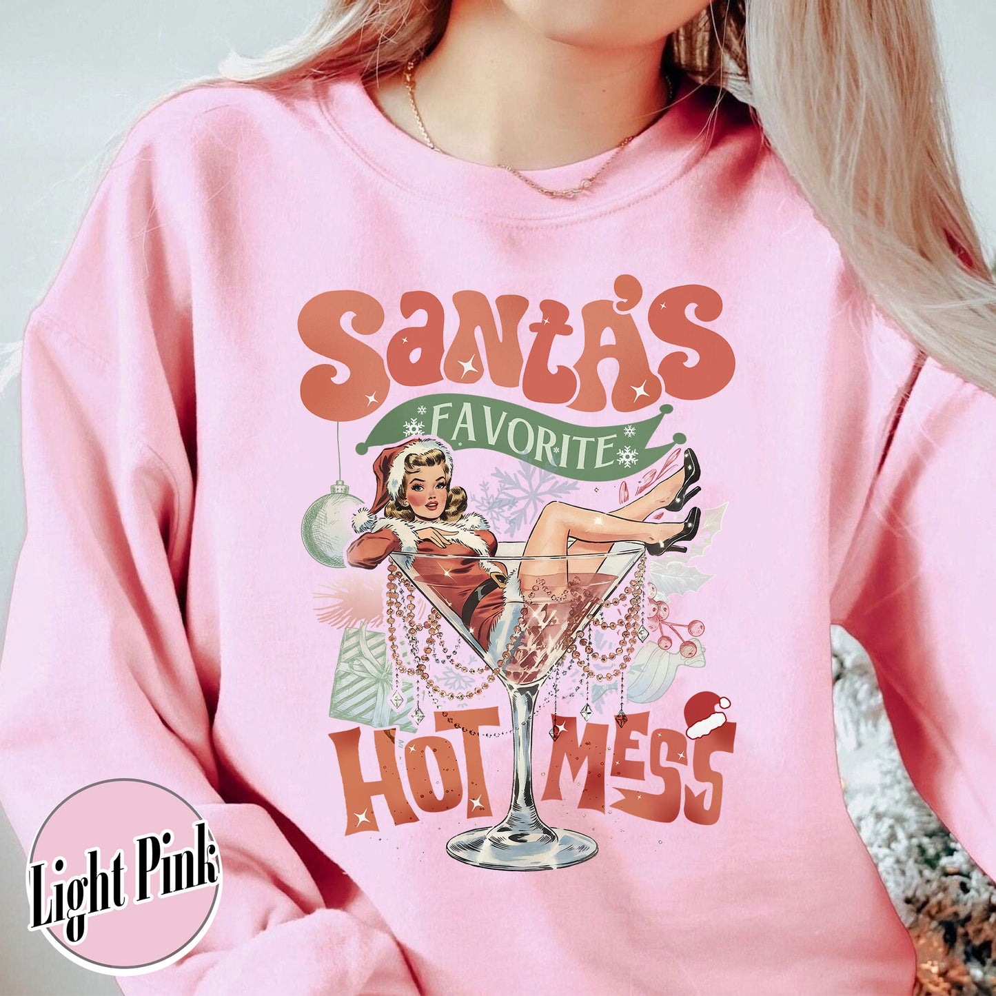 Santa Favorite Hot Mess Wine Sweatshirt, Christmas Martini Sweatshirt, Martini Christmas Sweatshirt, Coquette Christmas Drink Sweatshirt, Espresso Martini Christmas