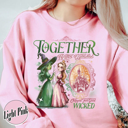 Wicked Change For Good Sweatshirt, Wicked Musical Movie Fan Xmas Gift, Wicked Glitter Sweatshirt, Witch Pink and Green Sweatshirt, Changed For Good wicked