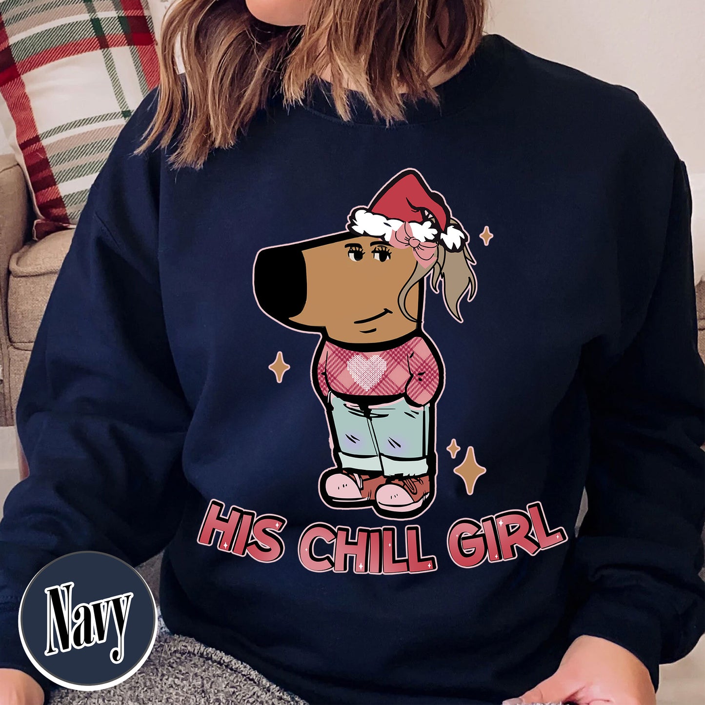 Chilly Christmas Sweatshirt, Funny Boyfriend Sweatshirt, Chill Dog TikTok Meme, Viral Dog Cartoon, Matching Xmas, Funny Couple Christmas Sweatshirt