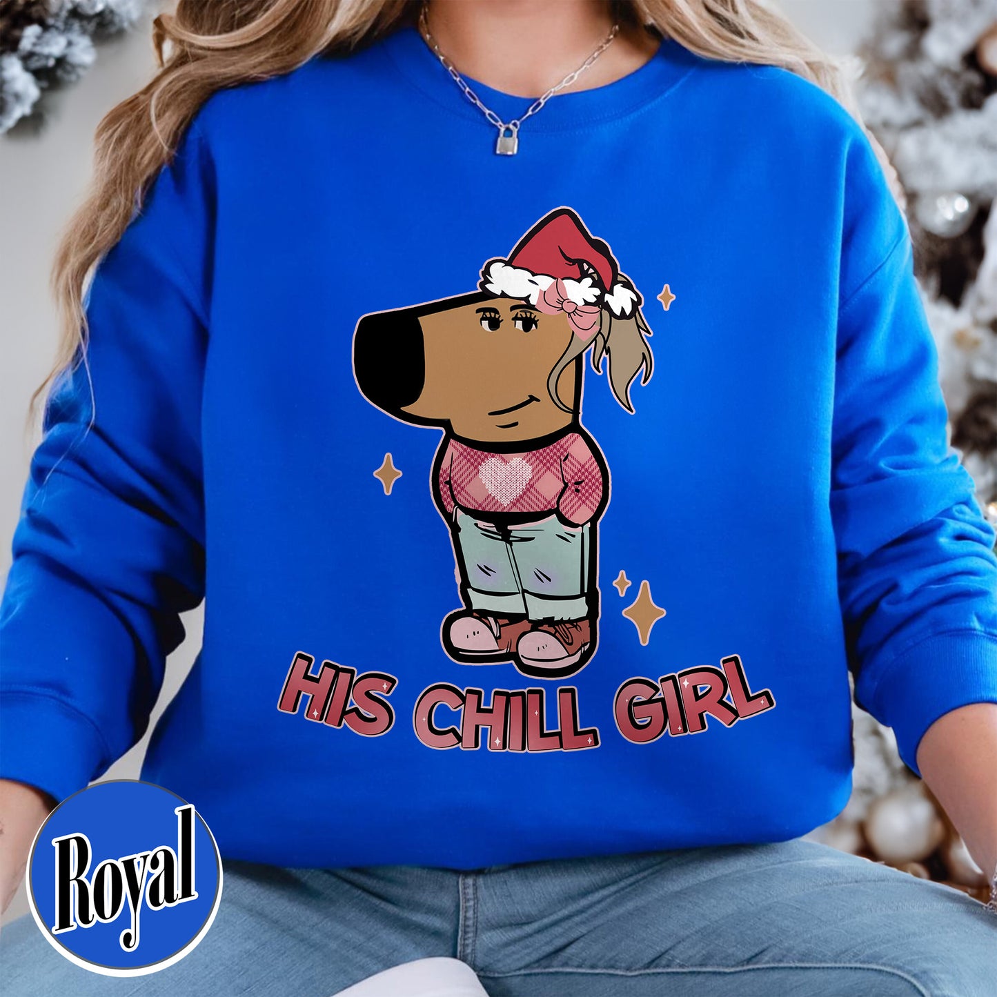 Chilly Christmas Sweatshirt, Funny Boyfriend Sweatshirt, Chill Dog TikTok Meme, Viral Dog Cartoon, Matching Xmas, Funny Couple Christmas Sweatshirt