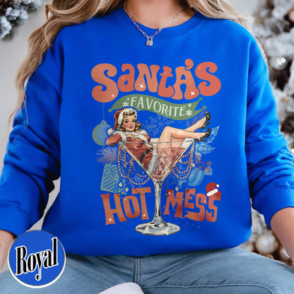 Santa Favorite Hot Mess Wine Sweatshirt, Christmas Martini Sweatshirt, Martini Christmas Sweatshirt, Coquette Christmas Drink Sweatshirt, Espresso Martini Christmas