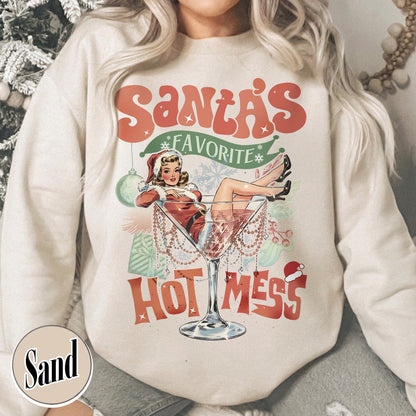 Santa Favorite Hot Mess Wine Sweatshirt, Christmas Martini Sweatshirt, Martini Christmas Sweatshirt, Coquette Christmas Drink Sweatshirt, Espresso Martini Christmas