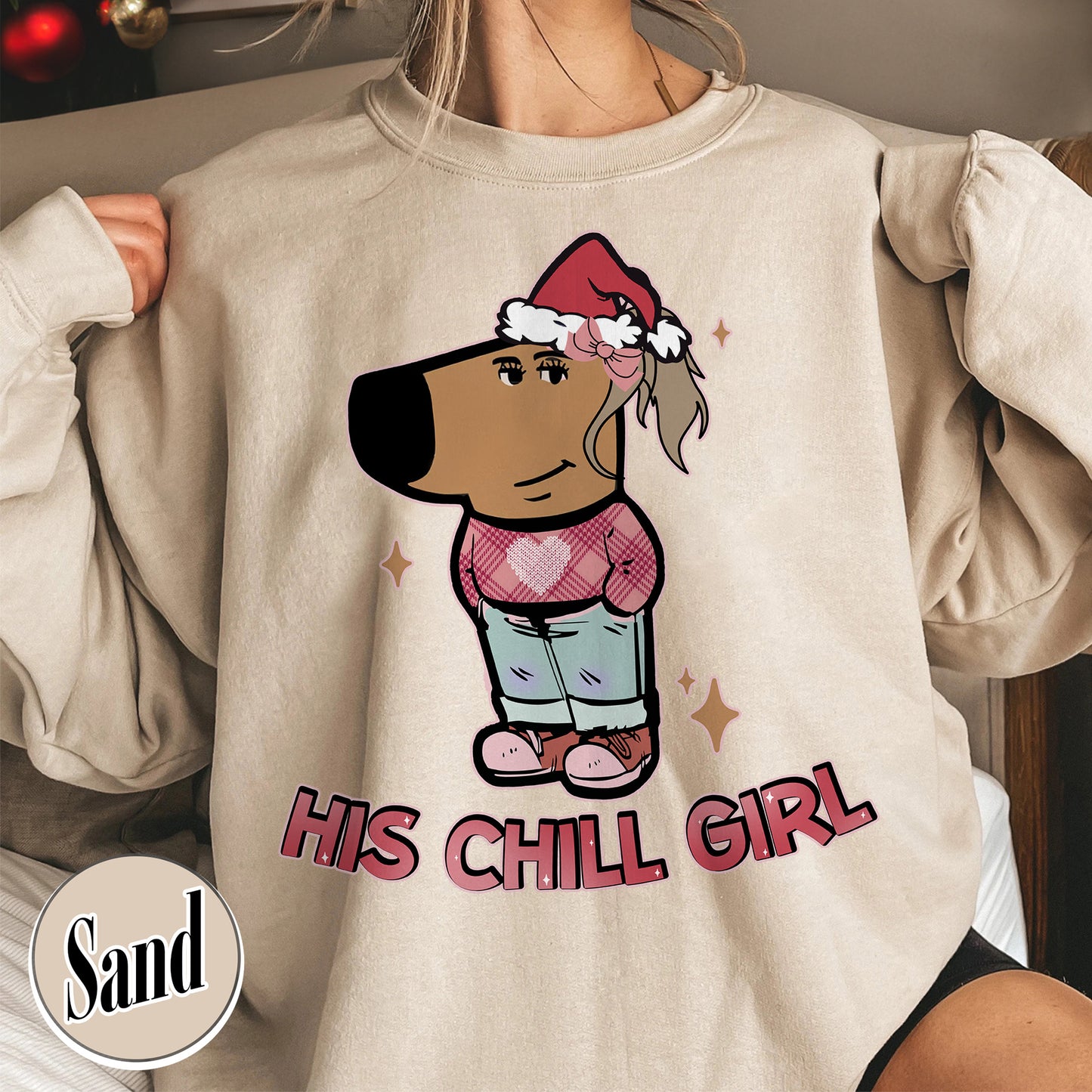 Chilly Christmas Sweatshirt, Funny Boyfriend Sweatshirt, Chill Dog TikTok Meme, Viral Dog Cartoon, Matching Xmas, Funny Couple Christmas Sweatshirt