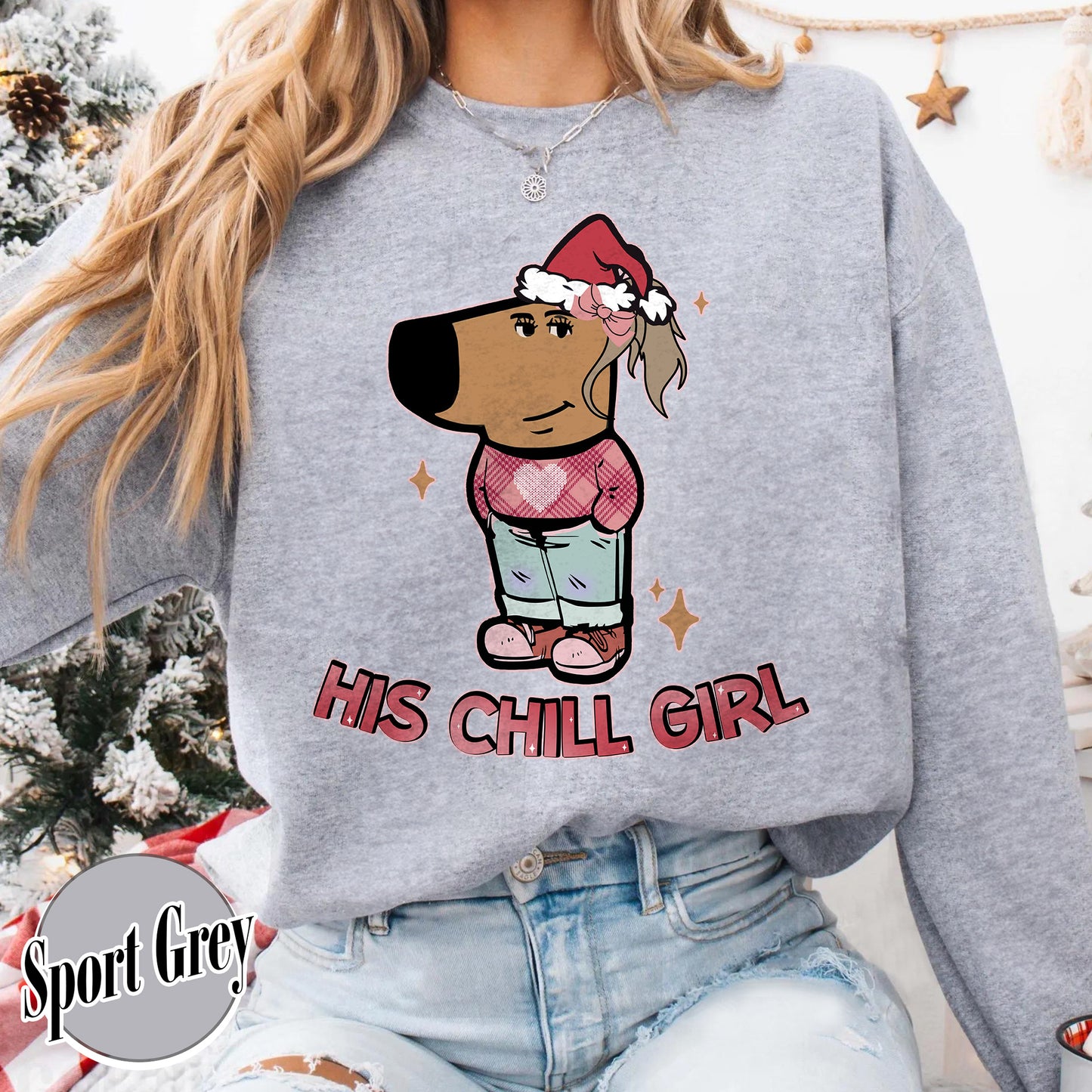 Chilly Christmas Sweatshirt, Funny Boyfriend Sweatshirt, Chill Dog TikTok Meme, Viral Dog Cartoon, Matching Xmas, Funny Couple Christmas Sweatshirt