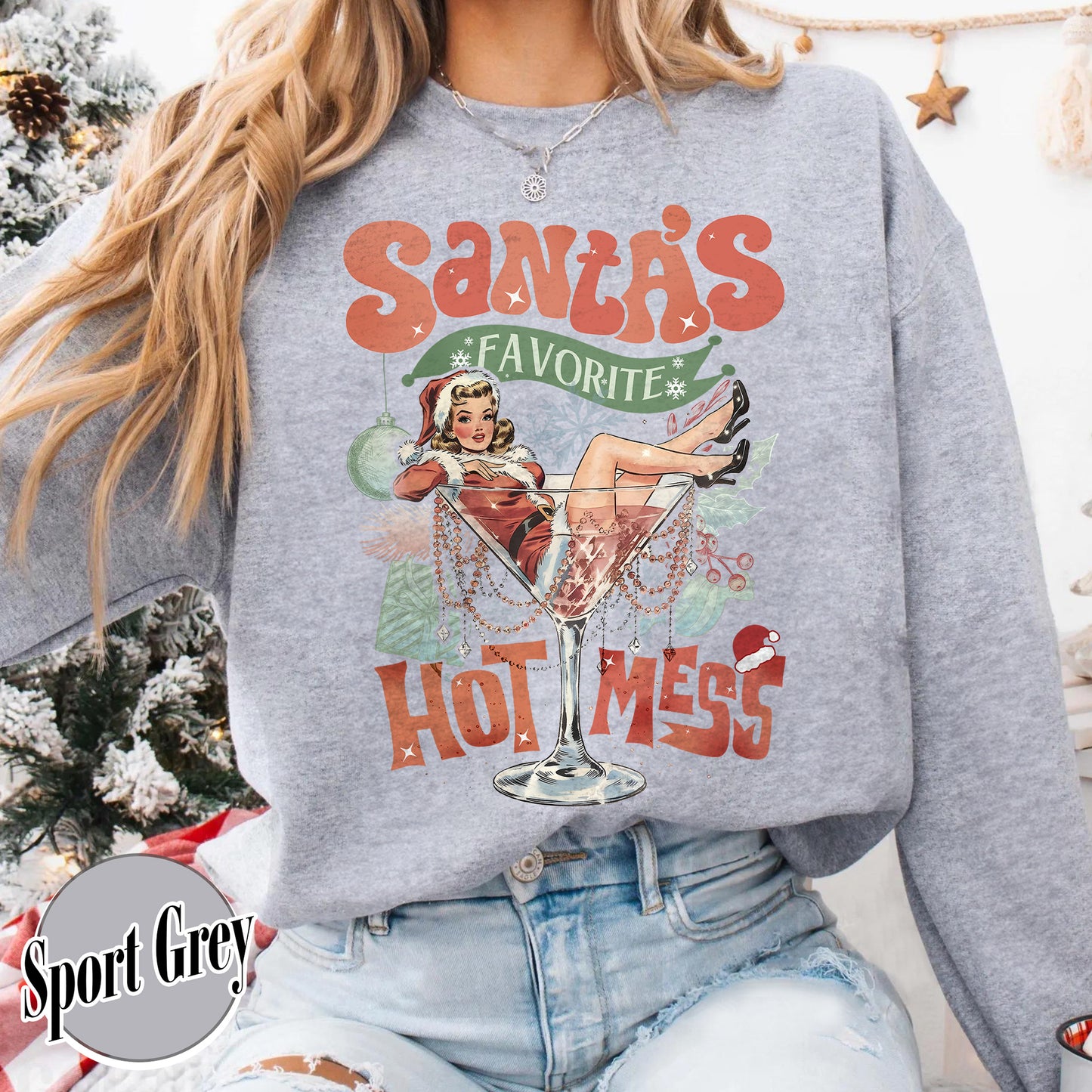 Santa Favorite Hot Mess Wine Sweatshirt, Christmas Martini Sweatshirt, Martini Christmas Sweatshirt, Coquette Christmas Drink Sweatshirt, Espresso Martini Christmas