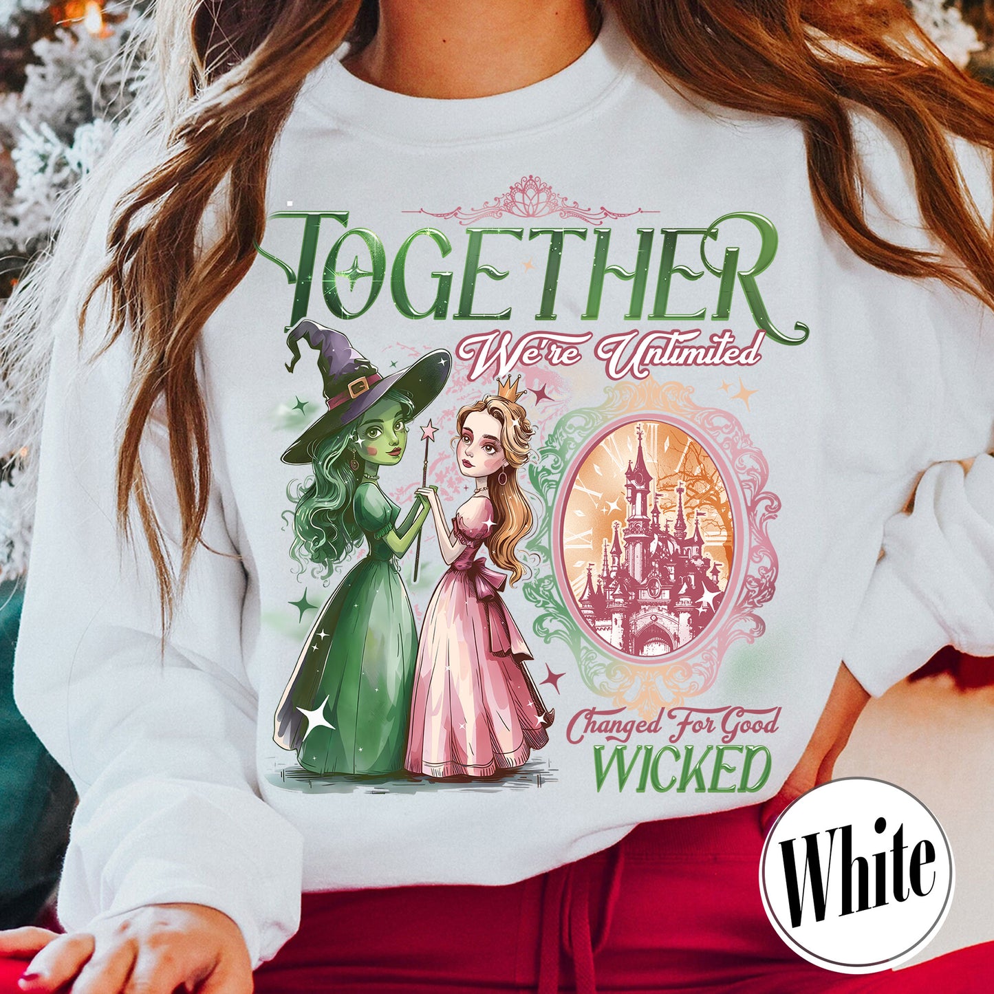 Wicked Change For Good Sweatshirt, Wicked Musical Movie Fan Xmas Gift, Wicked Glitter Sweatshirt, Witch Pink and Green Sweatshirt, Changed For Good wicked