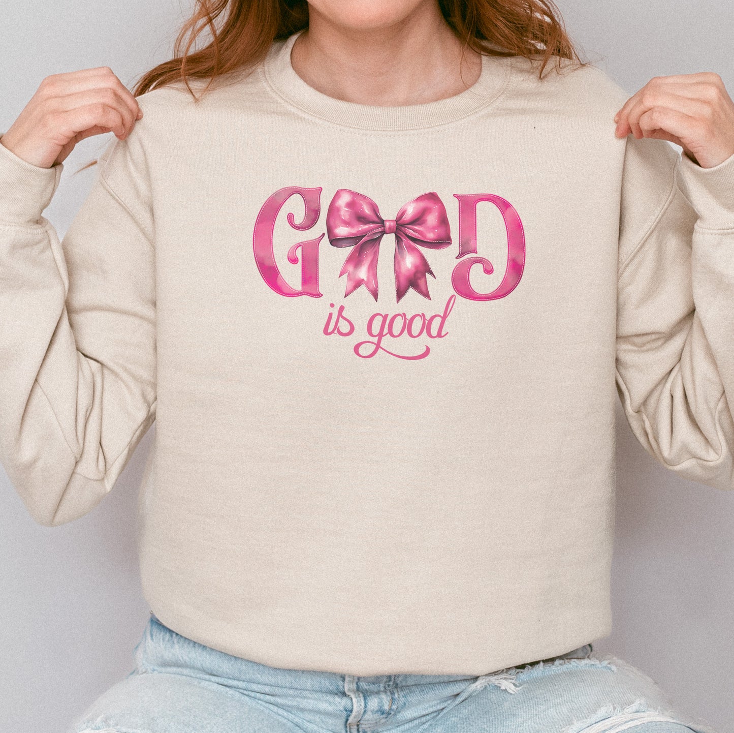God Is Good Sweatshirt | Pink Bow Christian Faith Sweatshirt, Bible Verse Sweatshirt