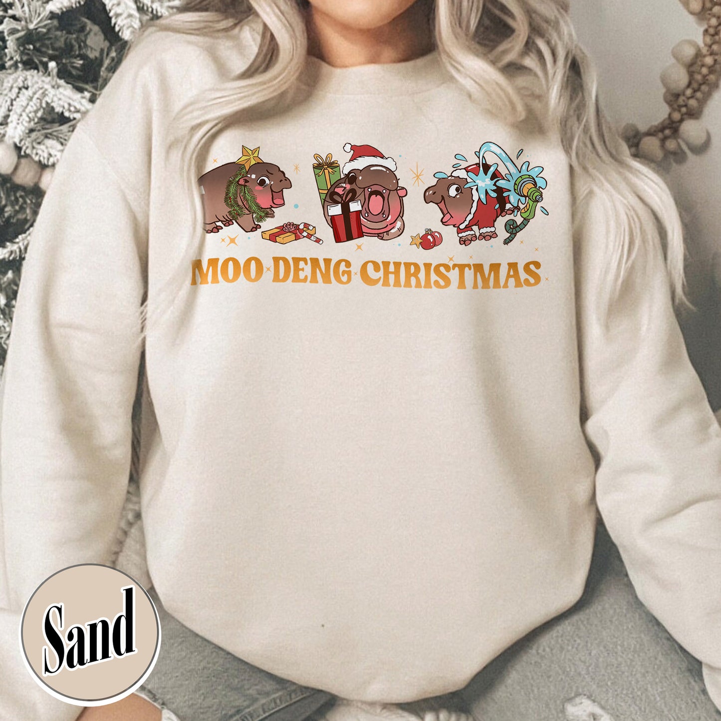 Moo Deng Sweatshirt, Baby Hippo Sweatshirt, Christmas Sweatshirt, Baby Hippo Sweatshirt, Moo Deng Gift, Christmas Gift, Moo Deng Lover Sweatshirt, Funny Baby Hippo Lover