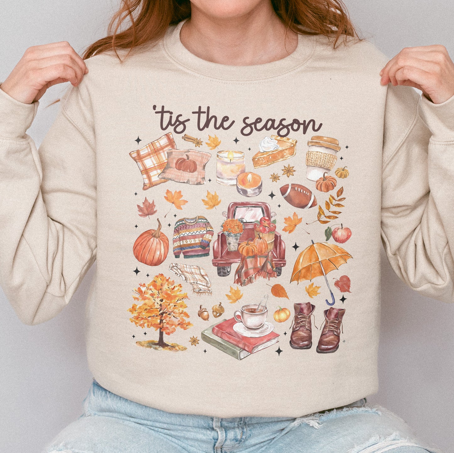 Tis the Season Tee, Pumpkin Season, Autumn Doodle Harvest, Women’s Cozy Sweatshirt