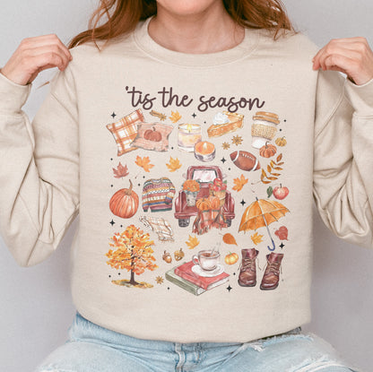 Tis the Season Tee, Pumpkin Season, Autumn Doodle Harvest, Women’s Cozy Sweatshirt