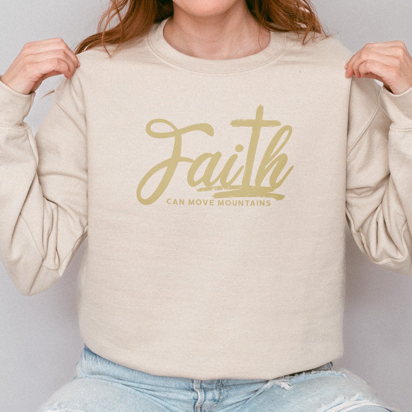 Faith Can Move Mountains Sweatshirt | Christian Cross Bible Verse Sweatshirt