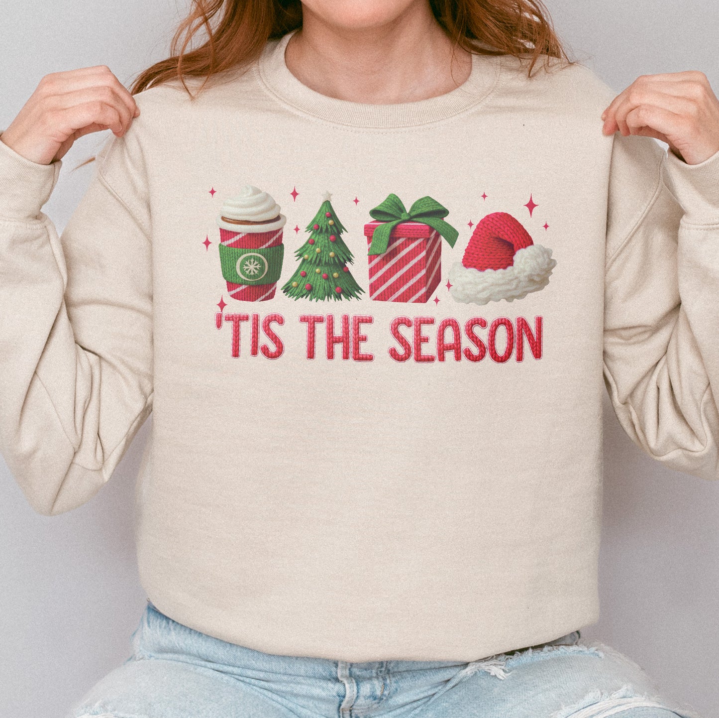 Tis The Season Shirt: Christmas Coffee, Holiday Gift, Santa Hat Tree, Festive Christmas Outfit Sweatshirt