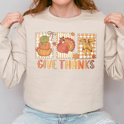 Thanksgiving Holiday, Give Thanks Coquette, Fall Pumpkin Turkey, Grateful Thankful Blessed, Autumn Gift Sweatshirt