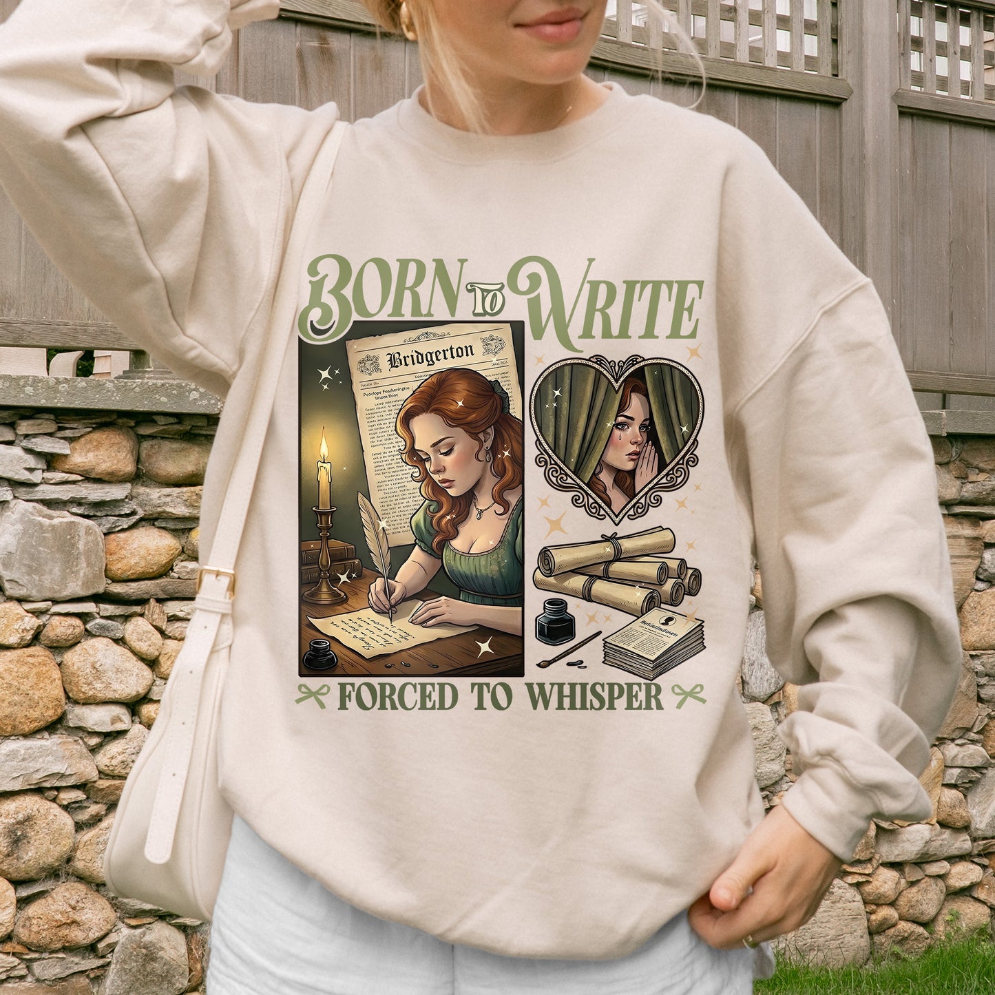 Born to Write, Forced to Whisper – Lady Whistledown Inspired – Bridgerton Penelope Featherington Sweatshirt