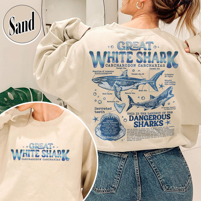 Great White Shark Anatomy Sweatshirt, Shark Sweatshirt, Great White Shark Biology, Great White Shark Drawing, Marine Biology Sweatshirt