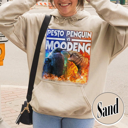 Pesto the Penguin Hoodie, Moo Deng Hoodie, Hippo Moo Deng Hoodie, Animal Lover Gift, the Penguin Viral Cute Hoodie, Funny Penguin, Zoo Baby Hippo