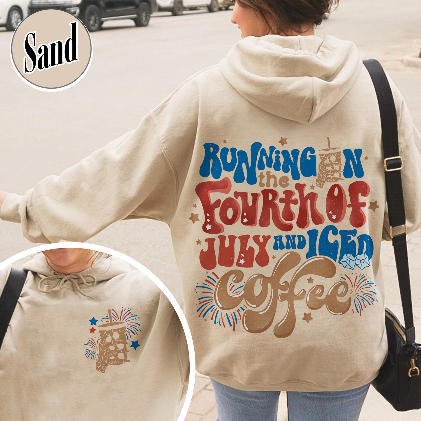 Running On The 4th Of July And Iced Coffee Hoodie, Patriotic Hoodie, Happy 4th Of July, Coffee Lover, Independence Day