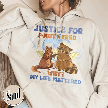 Justice for P'nut and Fred Hoodie,P’Nut The Squirrel,Raccoon With Moon Hoodie,Animal Rights Hoodie,P'nut and Raccoons Vintage Graphic Hoodie