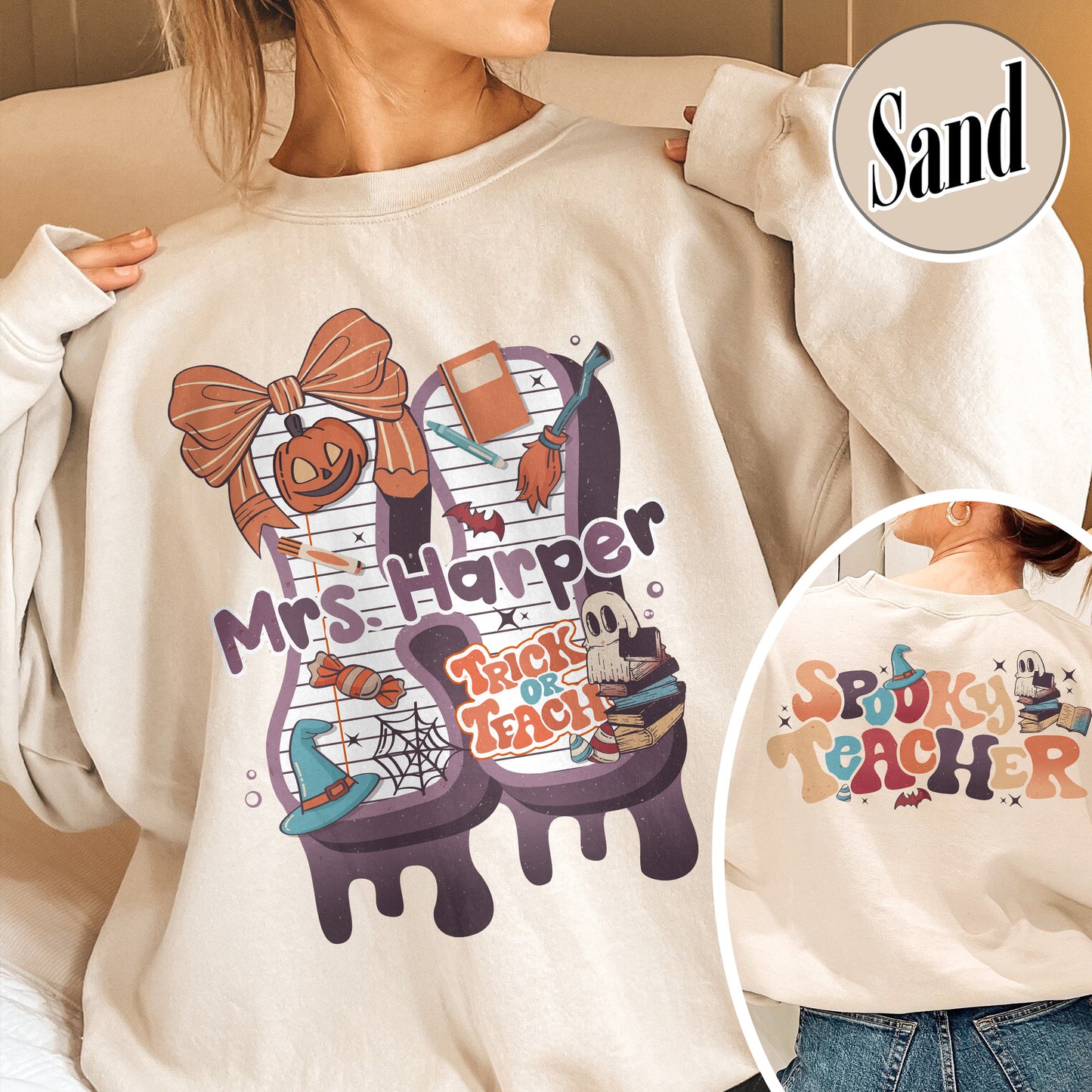 Back to School Sweatshirt, Personalized Halloween Teacher Sweatshirt, First Day of School Sweatshirt