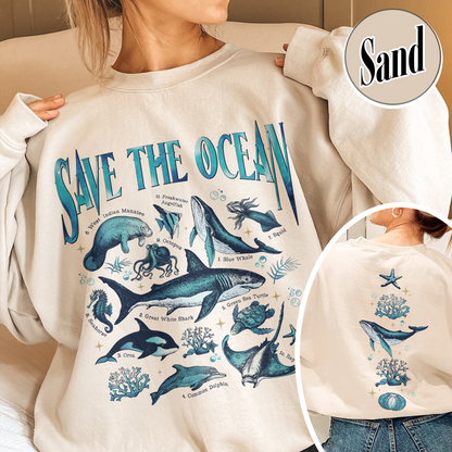 Save The Ocean Sweatshirt, Animal Sweatshirt, Retro Ocean Nature Sweatshirt, Dolphin Sweatshirt, Shark Lover Gift,Marine Biologist,Surfing Sweatshirt