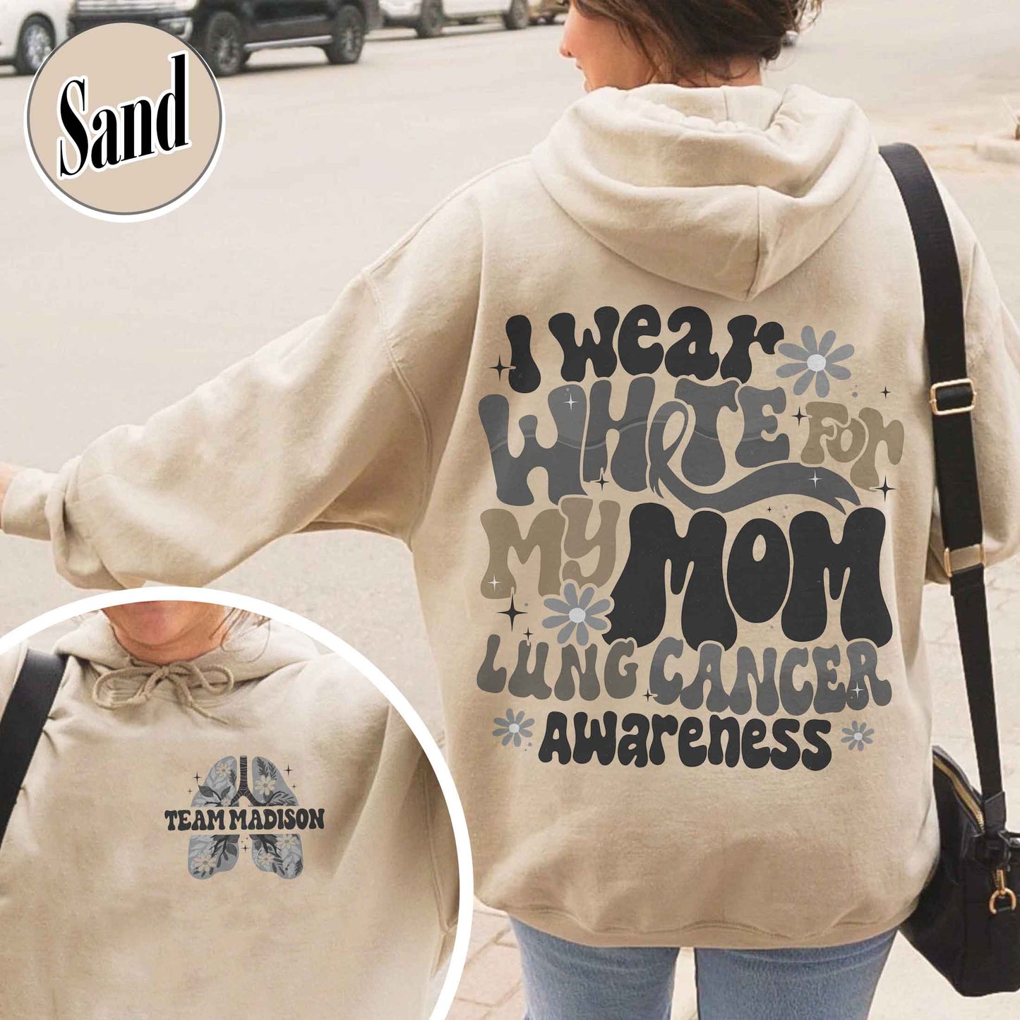 Cancer Awareness Hoodie, Lung Cancer Support Hoodie, White Ribbon Lung Cancer Fighter Hoodie