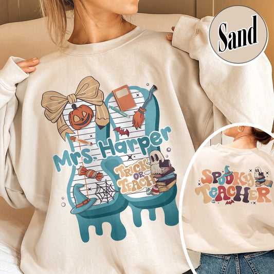 Back to School Sweatshirt, Personalized Halloween Teacher Sweatshirt, First Day of School Sweatshirt