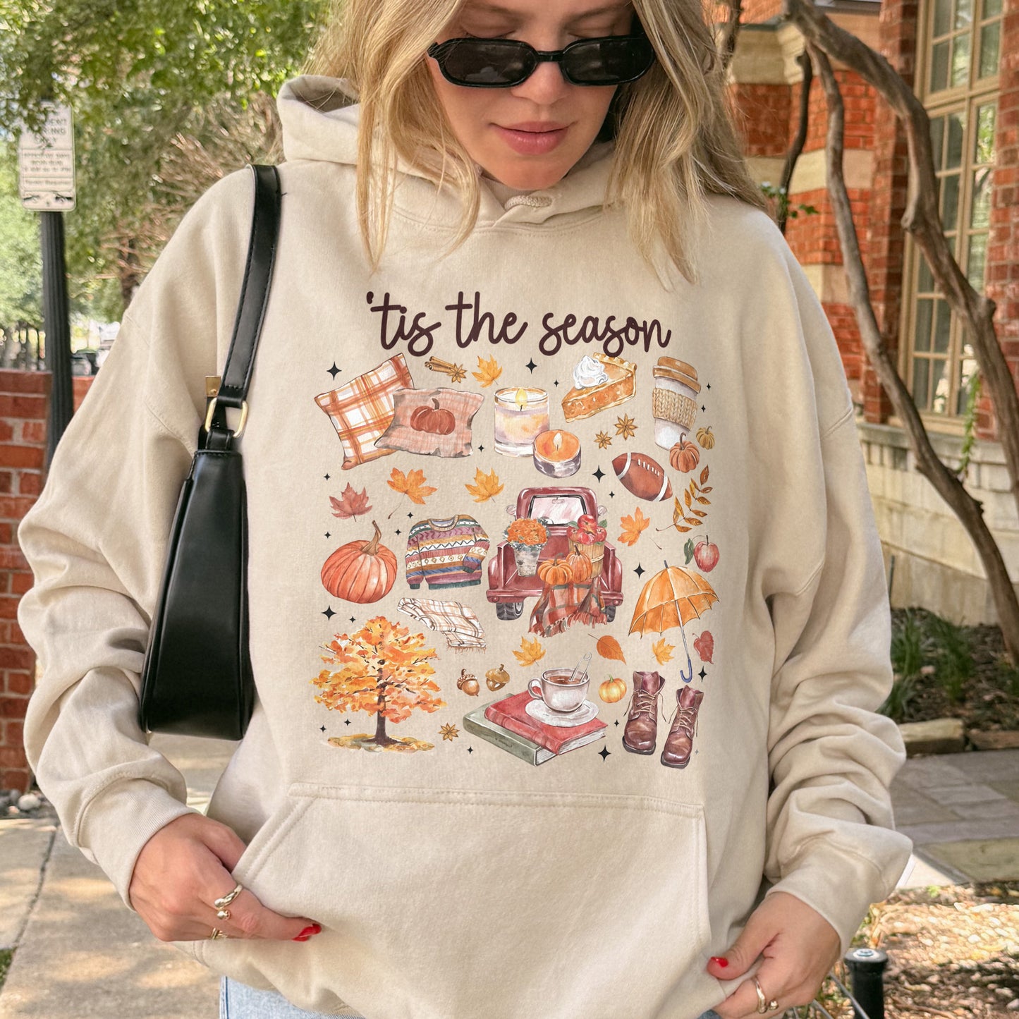 Tis the Season Tee, Pumpkin Season, Autumn Doodle Harvest, Women’s Cozy Hoodie