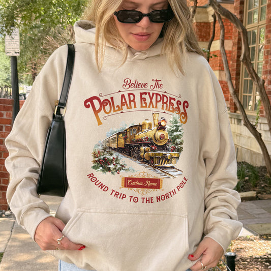 Custom Polar Express Hoodie | Believe Round Trip to the North Pole Hoodie