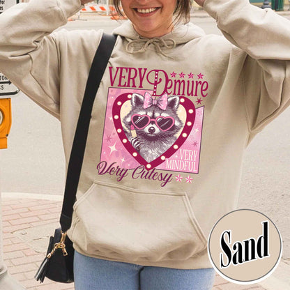Funny Racoon Hoodie, Very Demure Very Mindful Hoodie, Demure Social Club Hoodie