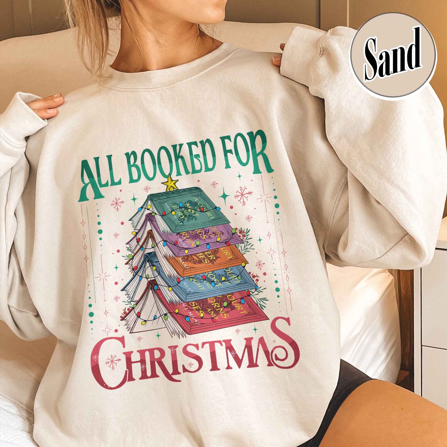 All Booked for Christmas Sweatshirt, ACOTAR, TOG, Dark Romance Sweatshirt, ACOTAR All Booked for Christmas Sweatshirt, Dragon Rider, Book Christmas Tree Sweatshirt