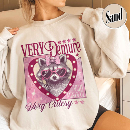 Funny Racoon Sweatshirt, Very Demure Very Mindful Sweatshirt, Demure Social Club Sweatshirt