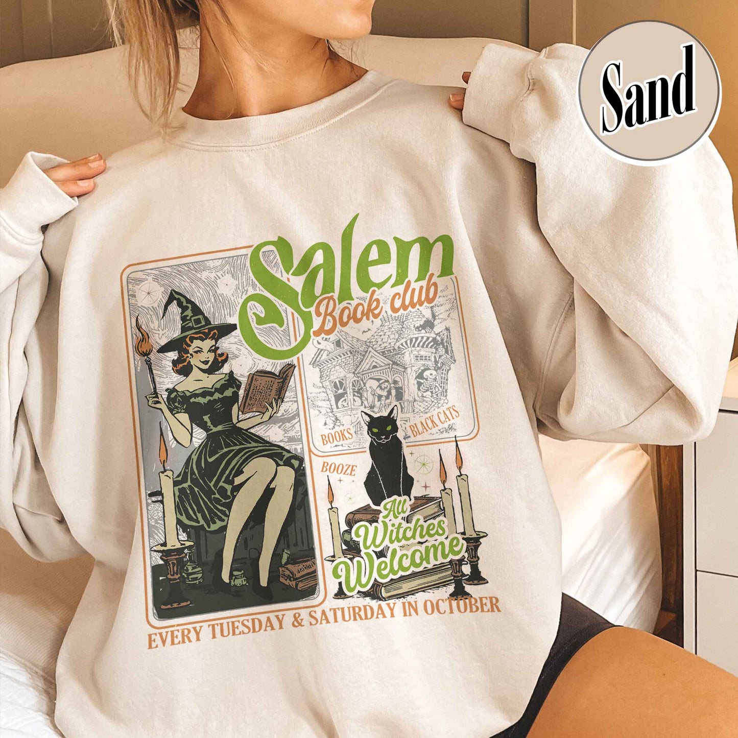 Halloween Bookish Sweatshirt, Salem Witch Book Club Sweatshirt, Black Cat Broom Sweatshirt