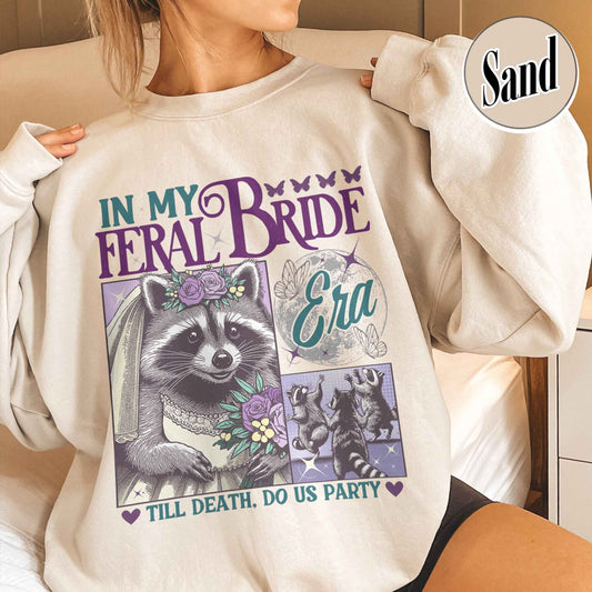 Retro Raccoon Sweatshirt, Funny Bride Sweatshirt, Raccoon Bride Sweatshirt, in My Raccoon Bride Era Sweatshirt