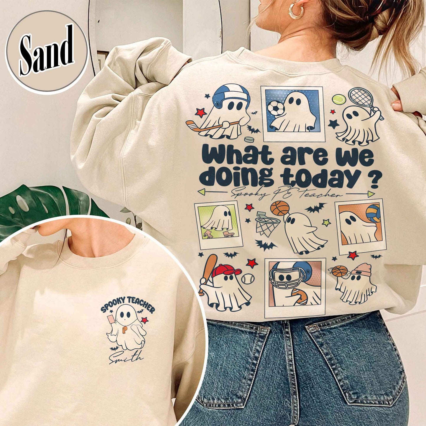 Halloween PE Teacher Sweatshirt, Pe Teacher Coach Ghost Sweatshirt, Spooky PE Teacher Sweatshirt