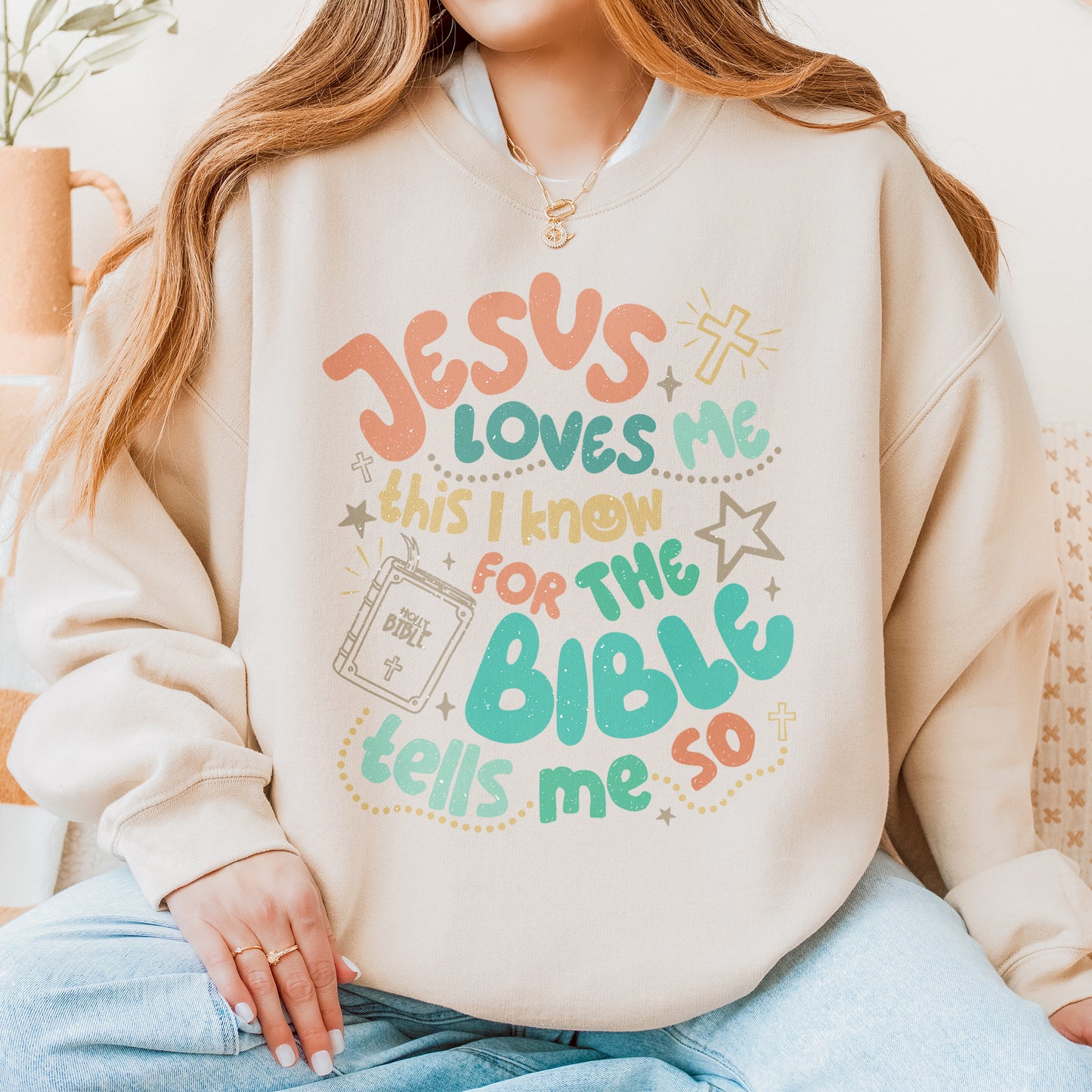 Jesus Loves Me This I Know Sweatshirt: Christian Bible Verse Sweatshirt, Kids Youth Faith Sweatshirt