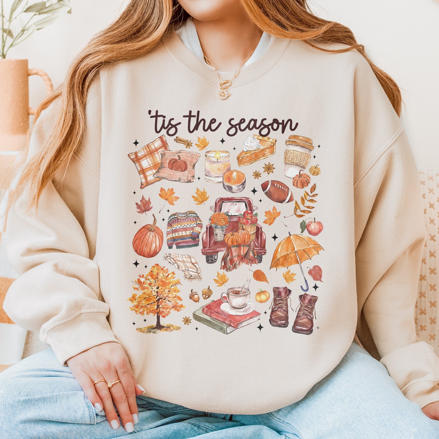 Tis the Season Tee, Pumpkin Season, Autumn Doodle Harvest, Women’s Cozy Sweatshirt