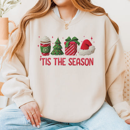 Tis The Season Shirt: Christmas Coffee, Holiday Gift, Santa Hat Tree, Festive Christmas Outfit Sweatshirt