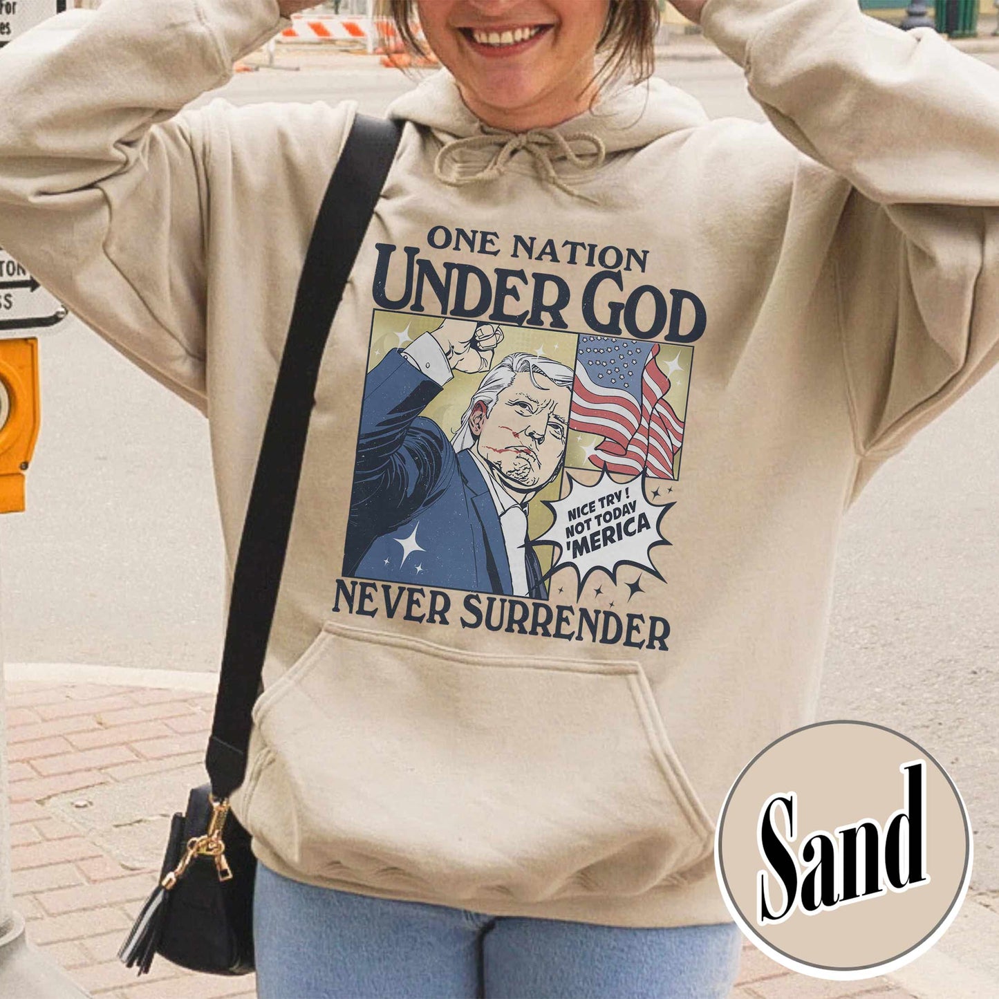 One Nation Under God Hoodie, Assassination 2024 Hoodie, Never Surrender Hoodie, Shot Assassination Attempt Hoodie, Rally Shooting American Hoodie