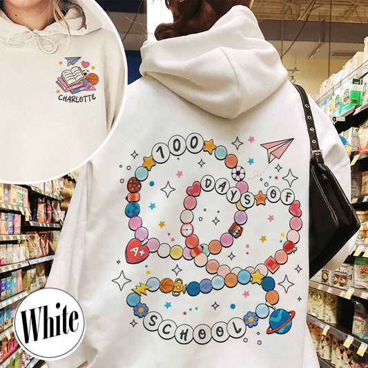 School Hoodie, Custom 100 Days of School Bracelet Hoodie, Gift for Teacher