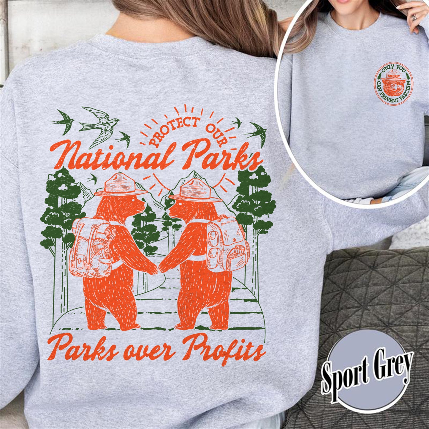 Smokey Bear Resist Sweatshirt, Parks Over Profits Protect Our National Park Sweatshirt