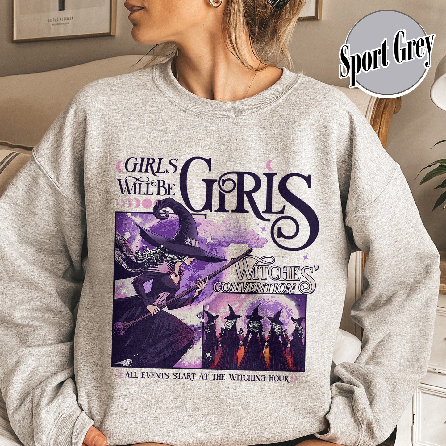 Halloween Sweatshirt, Girls Will Be Girls Witch Sweatshirt, Witchy Feminist Sweatshirt